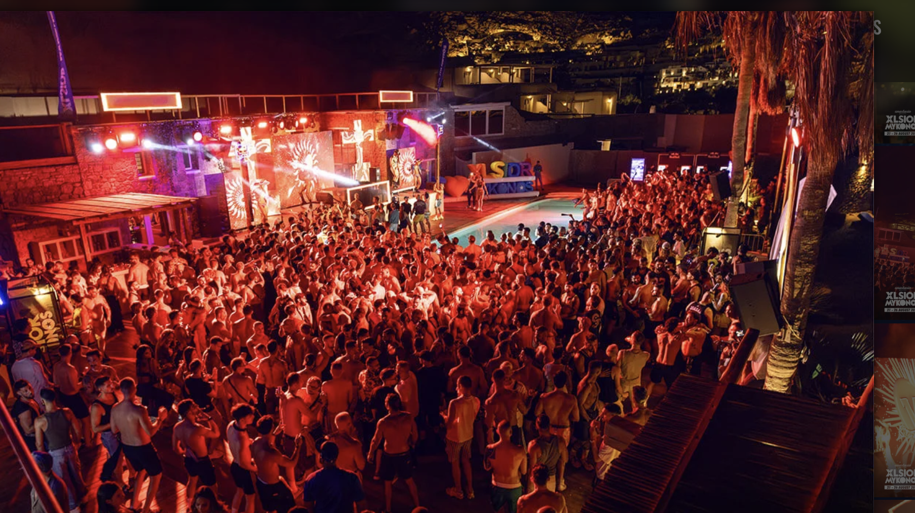 Crowd at the XLSIOR Festival in Mykonos, reinforcing Greece’s LGBTQI+, gay-friendly, summer scene
